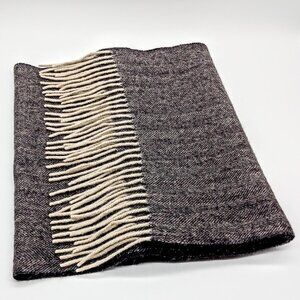 Amicale Herringbone Grey Fringed 100% Cashmere Scarf